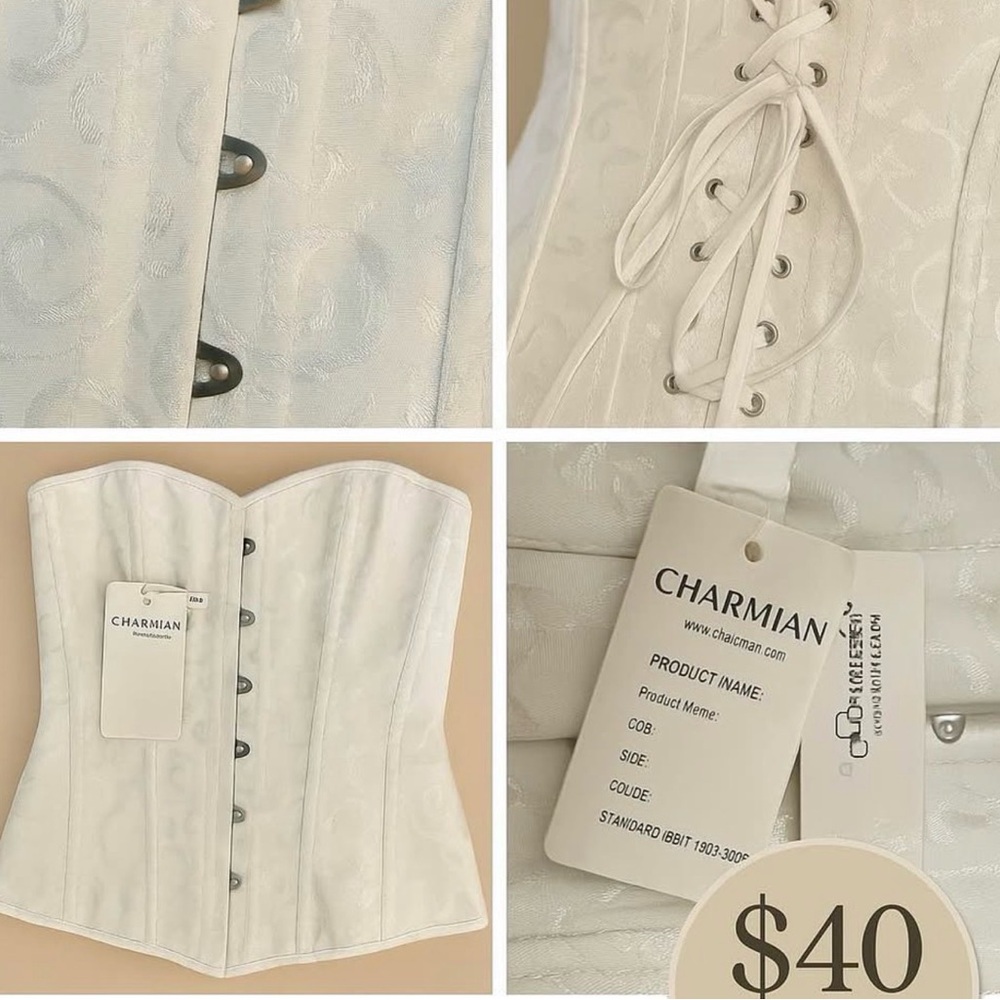 White brocade satin corset with boning